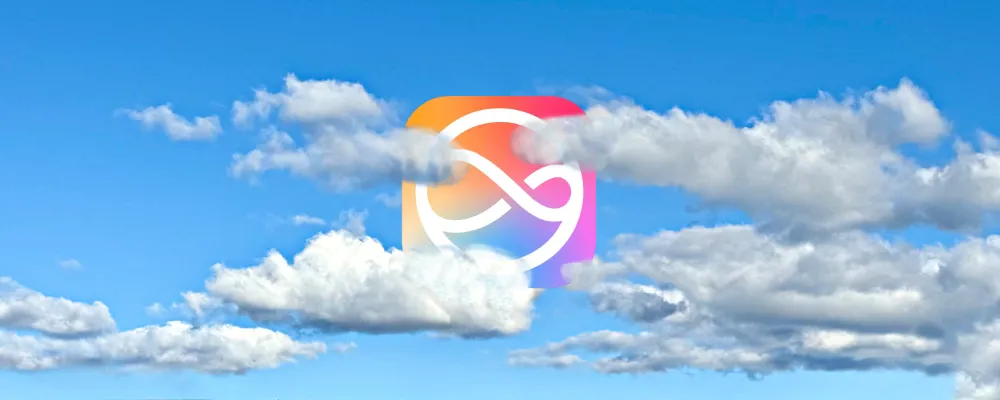 Apple Intelligence partialy covered by puffy white clouds in the blue sky