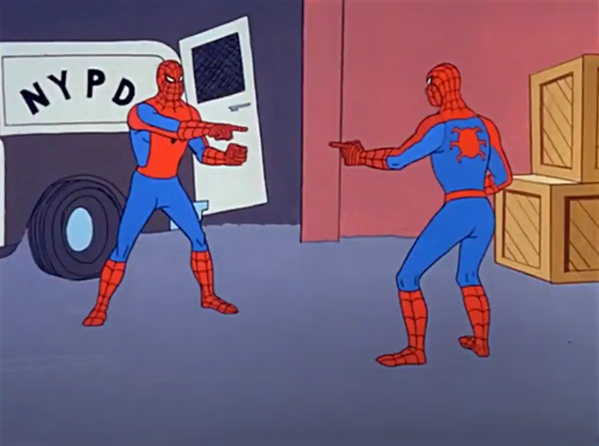 The 'pointing meme' from the classic 1967 Spider-Man cartoon